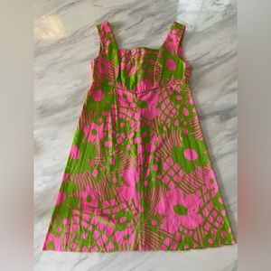 Vintage Hawaiian Print Empire Waist Floral Printed Barkcloth Mini Dress